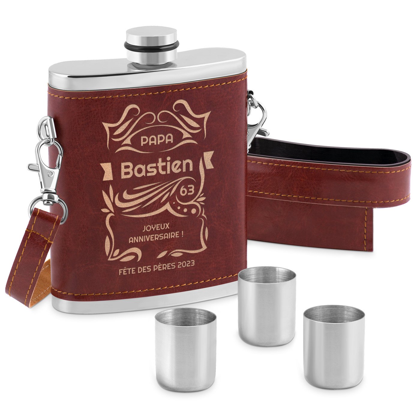 Murrano Personalized Steel Flask with Leather Case for Dad