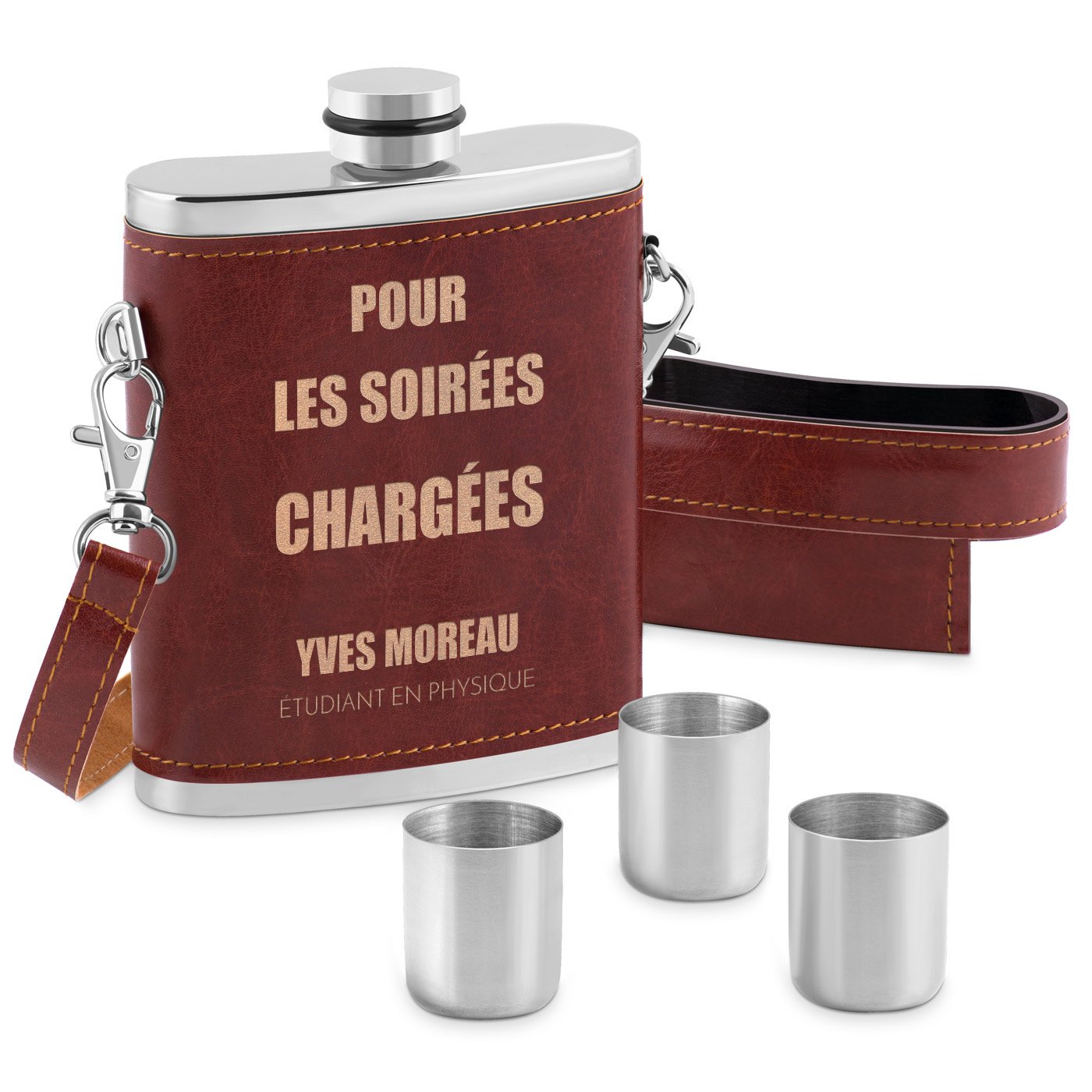 Murrano Stainless Steel Flask with Leather Case and Customization for Student