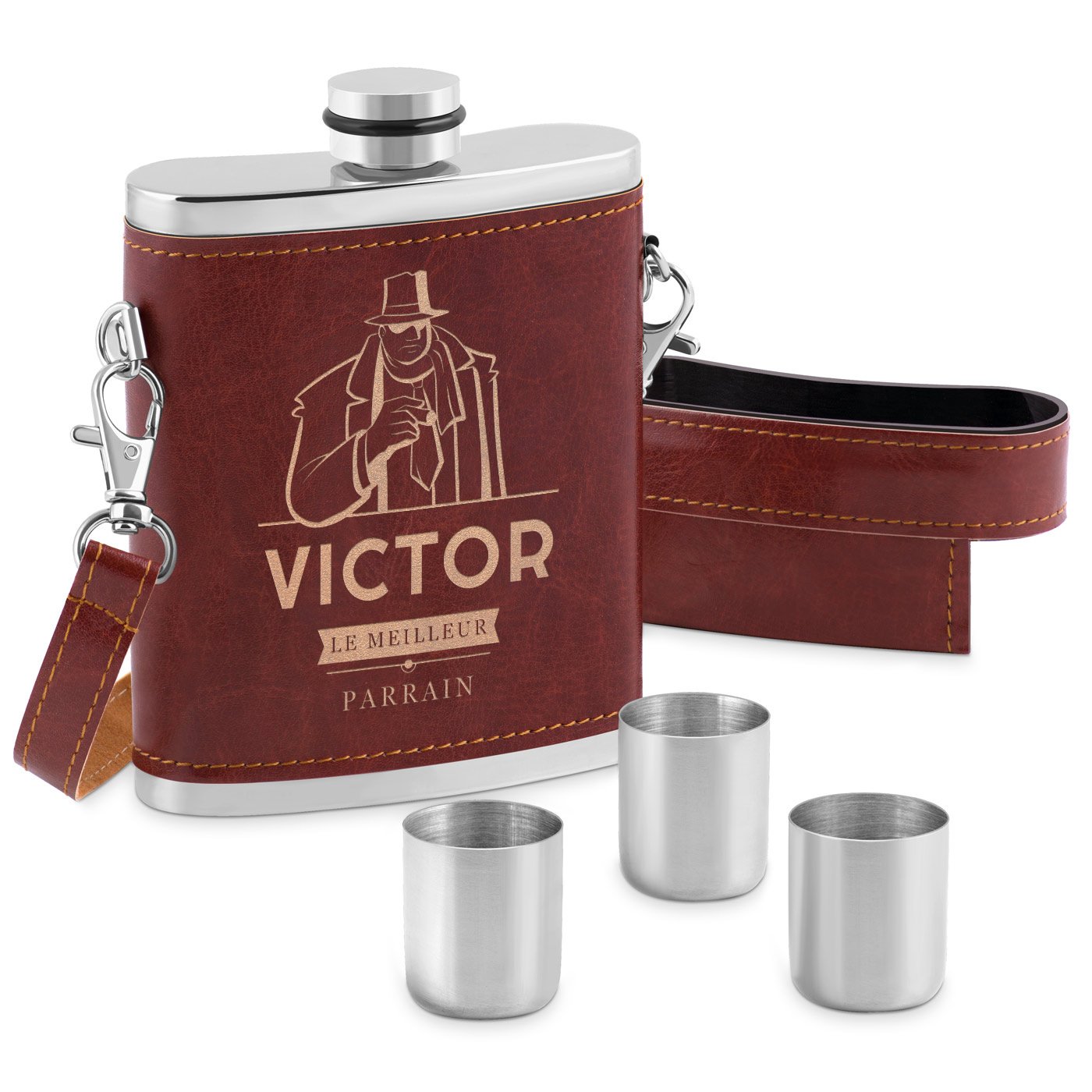 Murrano Personalized Steel Flask with Leather Case