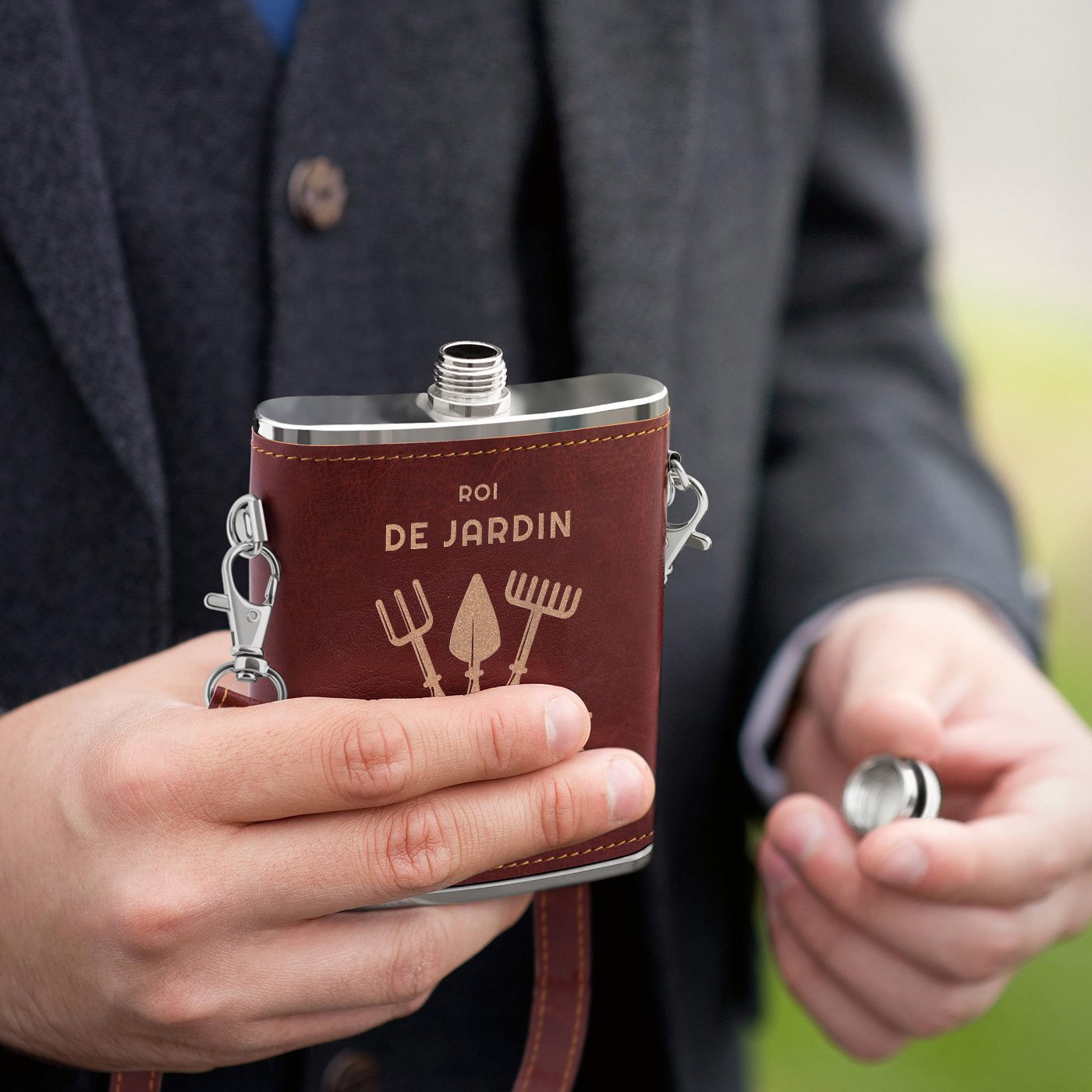 Botella de acero inoxidable personalizada Murrano con estuche de cuero