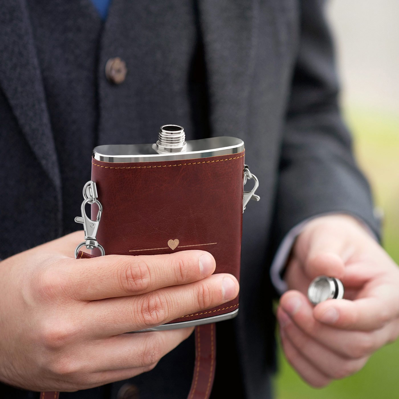Flasco de acero inoxidable personalizado Murrano con estuche de cuero para él