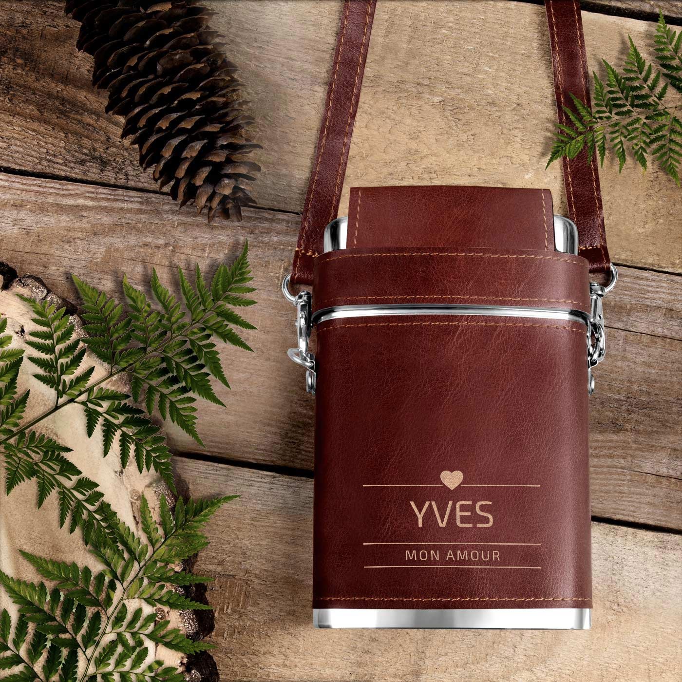 Flasco de acero inoxidable personalizado Murrano con estuche de cuero para él