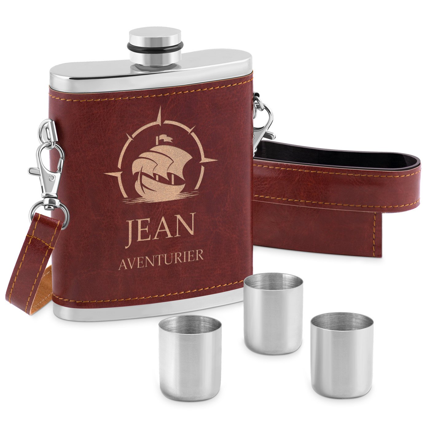Murrano Personalized Steel Flask with Leather Case for Travelers