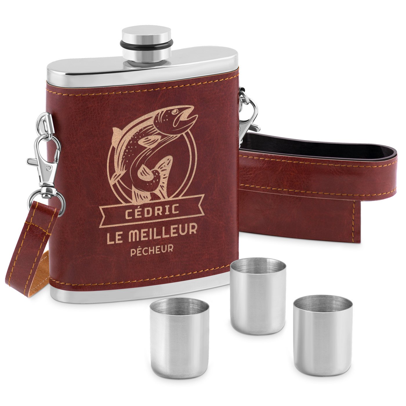 Murrano Personalized Stainless Steel Flask with Leather Case