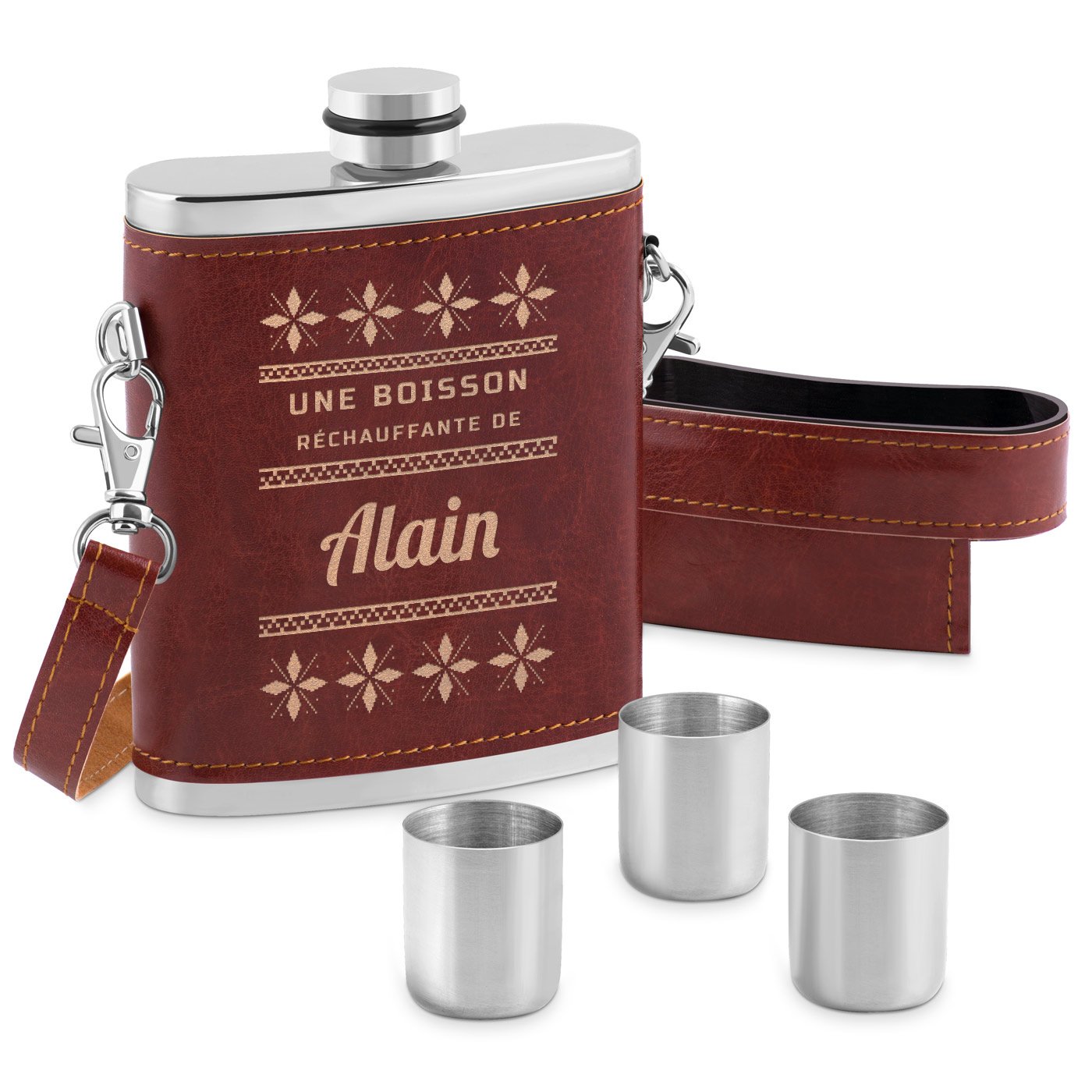 Murrano Stainless Steel Flask with Leather Case and Personalization for Him