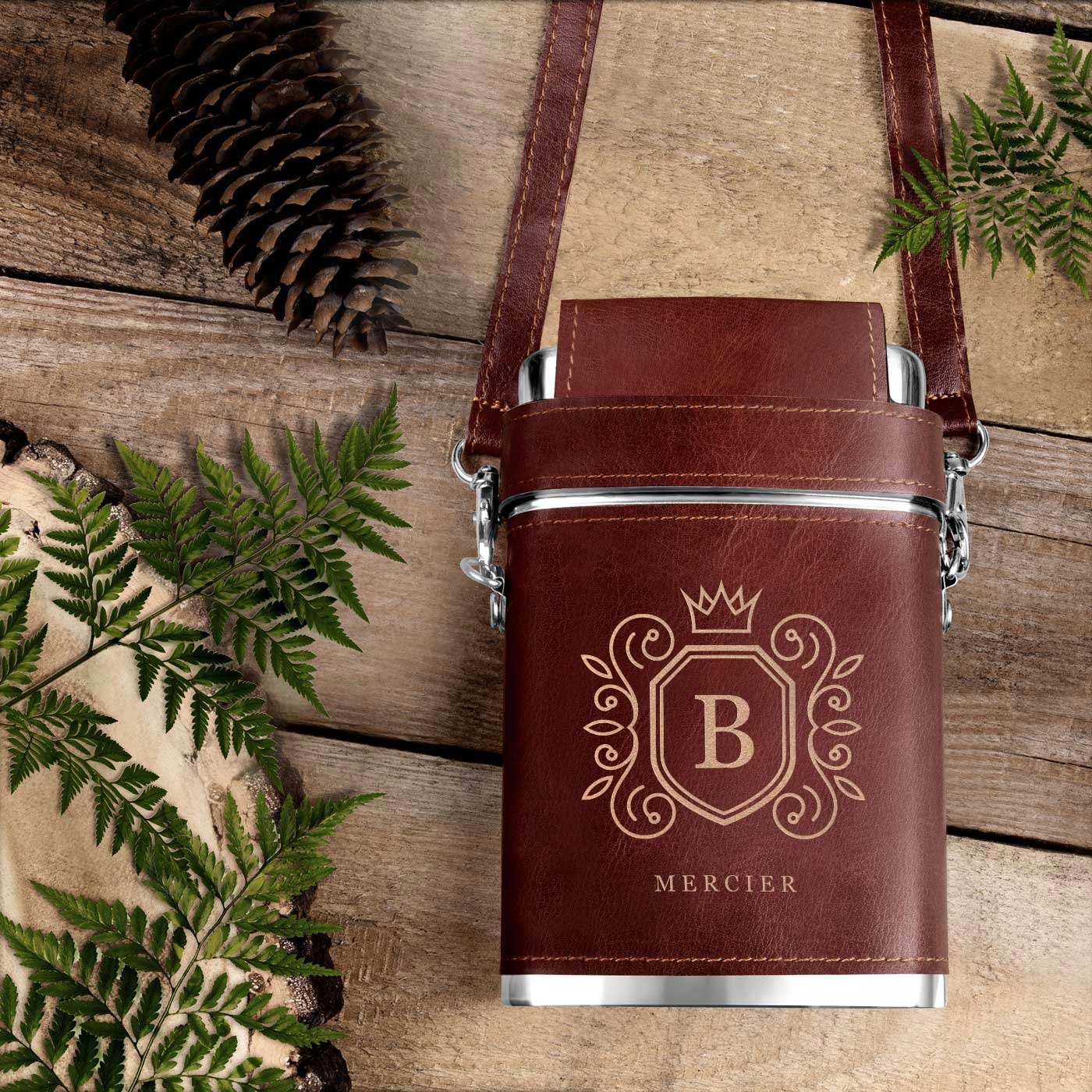 Murrano Stainless Steel Flask with Leather Case and Customization for Men