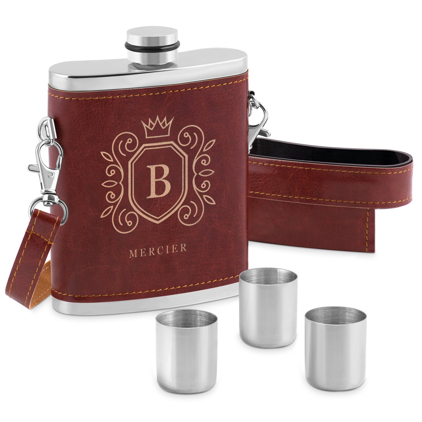 Murrano Stainless Steel Flask with Leather Case and Customization for Men
