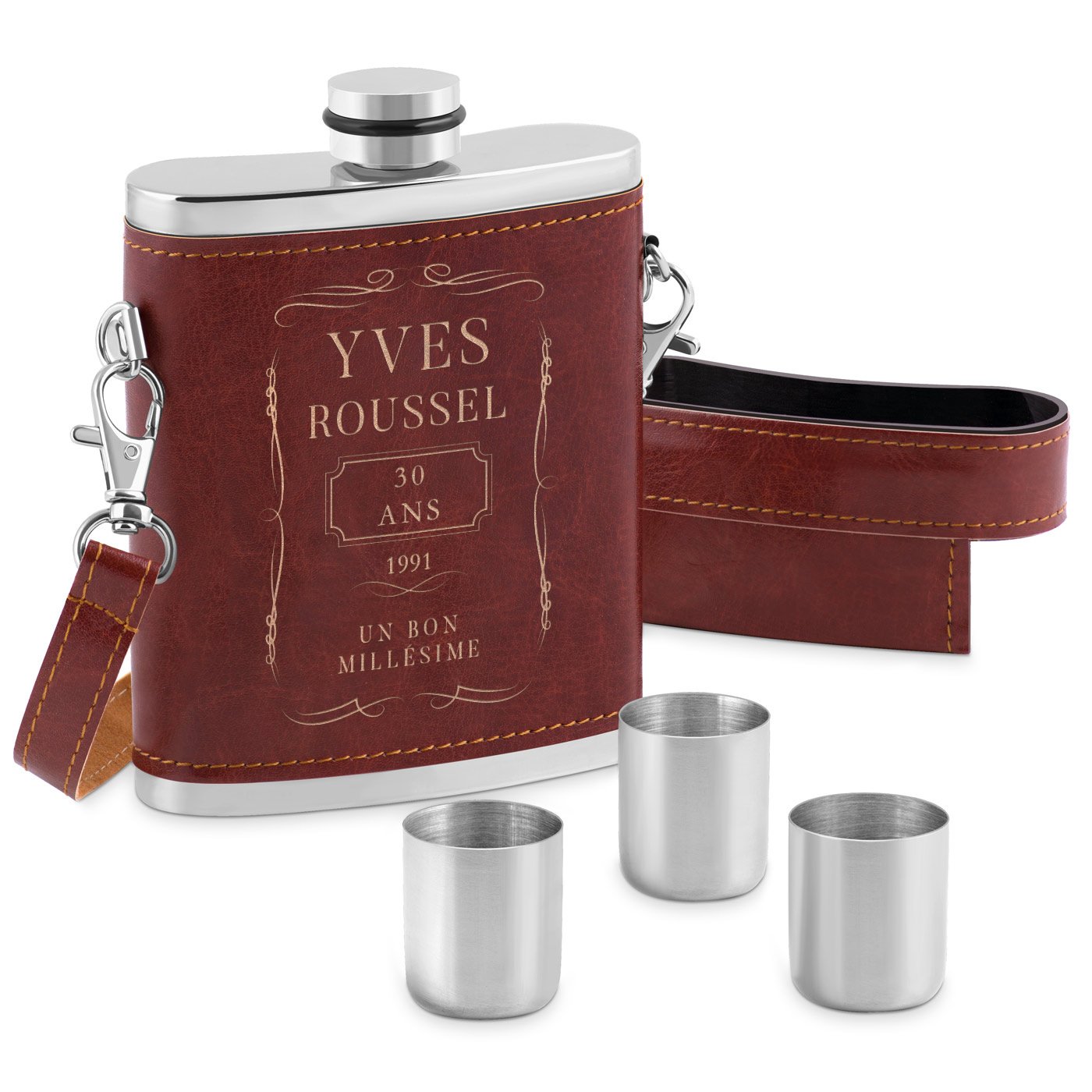 Murrano Personalized Steel Flask with Leather Case for 30th Birthday