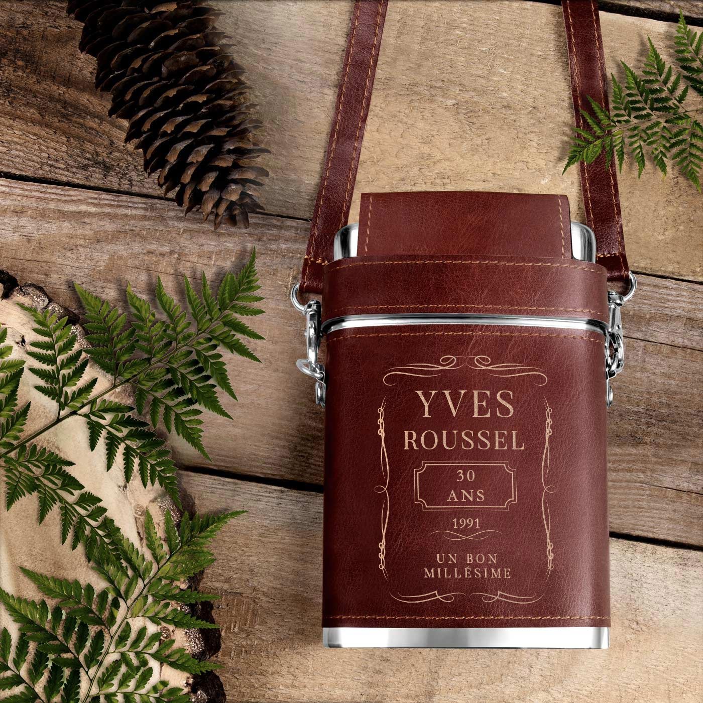 Murrano Personalized Steel Flask with Leather Case for 30th Birthday