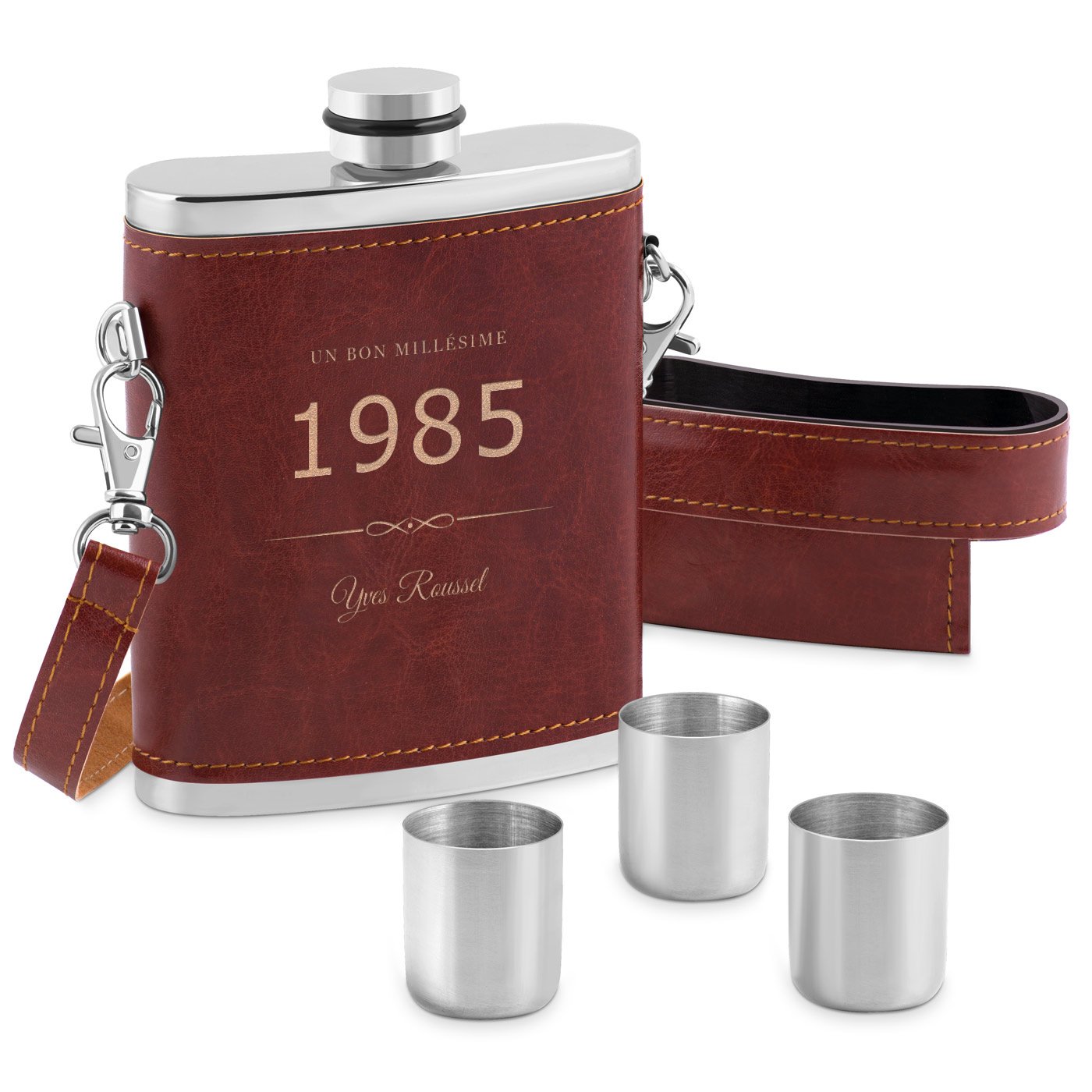 Murrano Stainless Steel Flask with Leather Case and Customization for Him