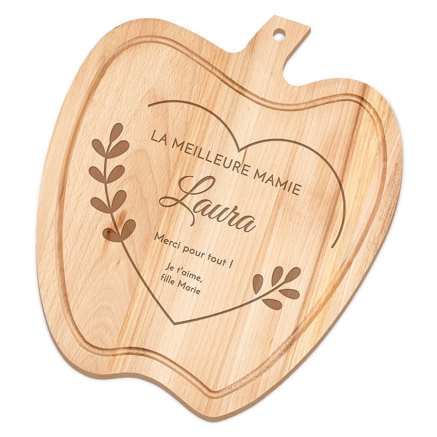 Planche à découper personnalisée en forme de pomme Murrano pour remerciement maman