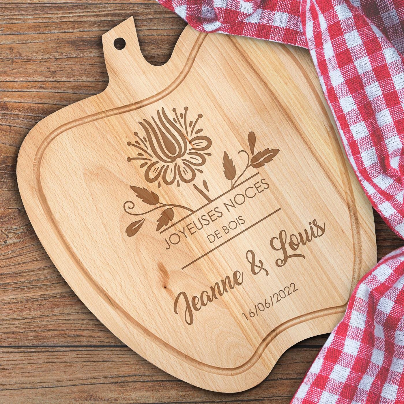 Planche à découper personnalisée en forme de pomme Murrano pour un couple - Anniversaire de mariage