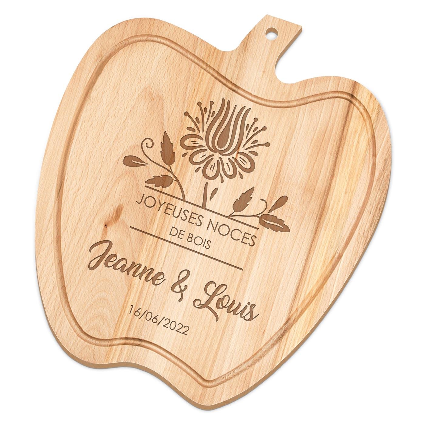 Planche à découper personnalisée en forme de pomme Murrano pour un couple - Anniversaire de mariage