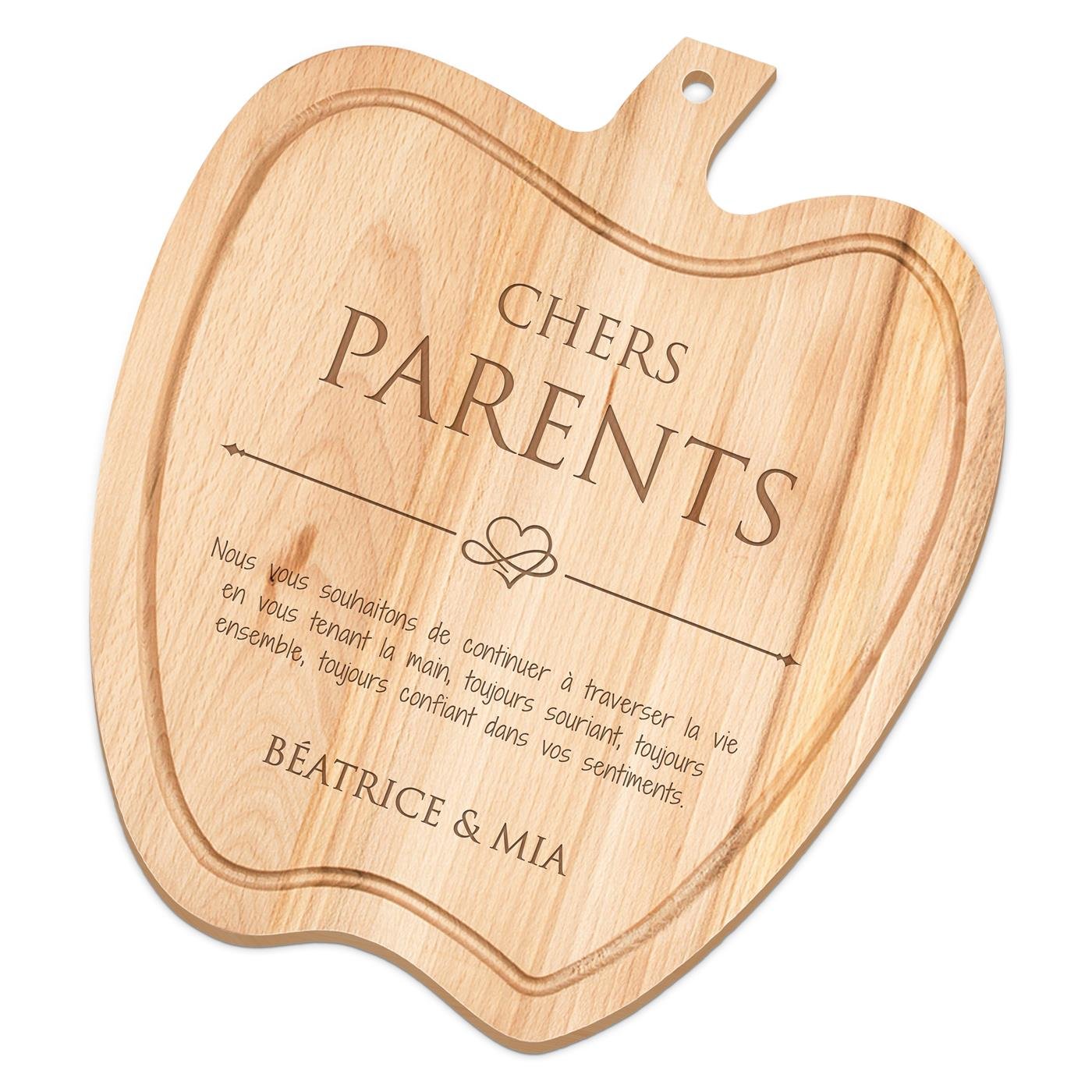 Planche à découper personnalisée en forme de pomme Murrano pour parents pour anniversaire de mariage