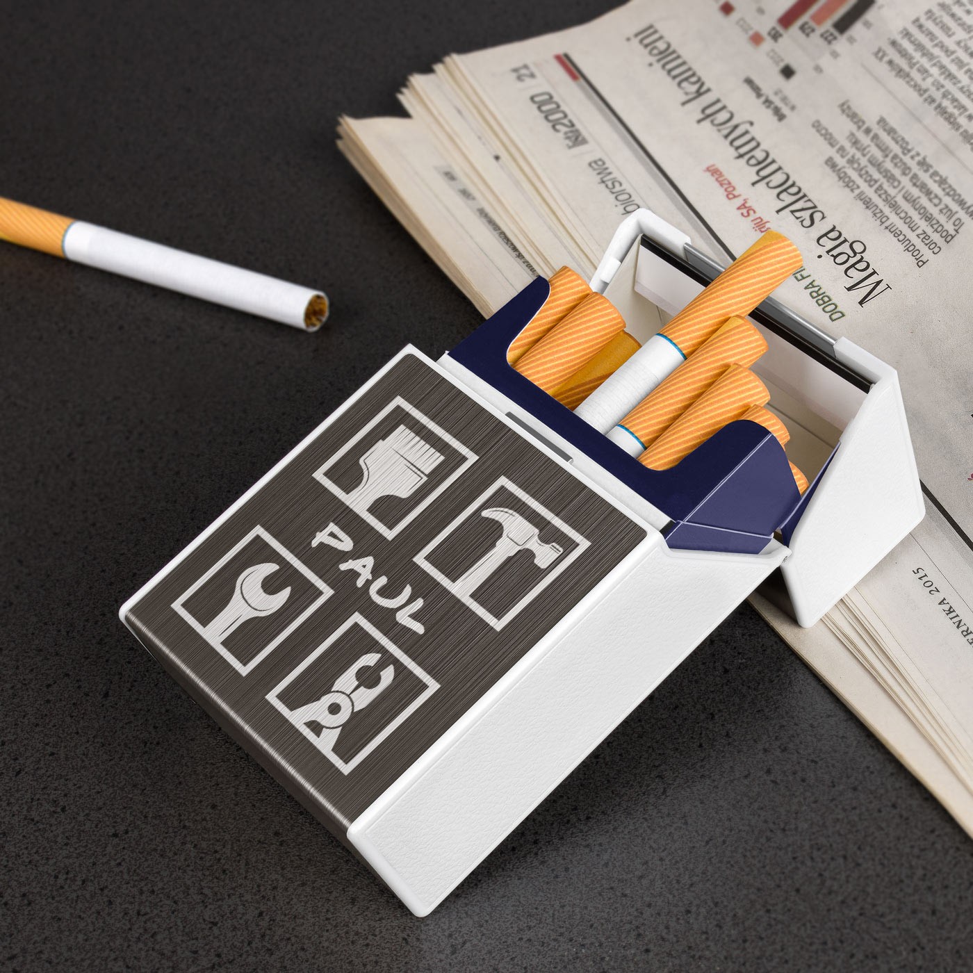 Cajita de cigarros personalizada Murrano con encendido USB y grabado para hermano