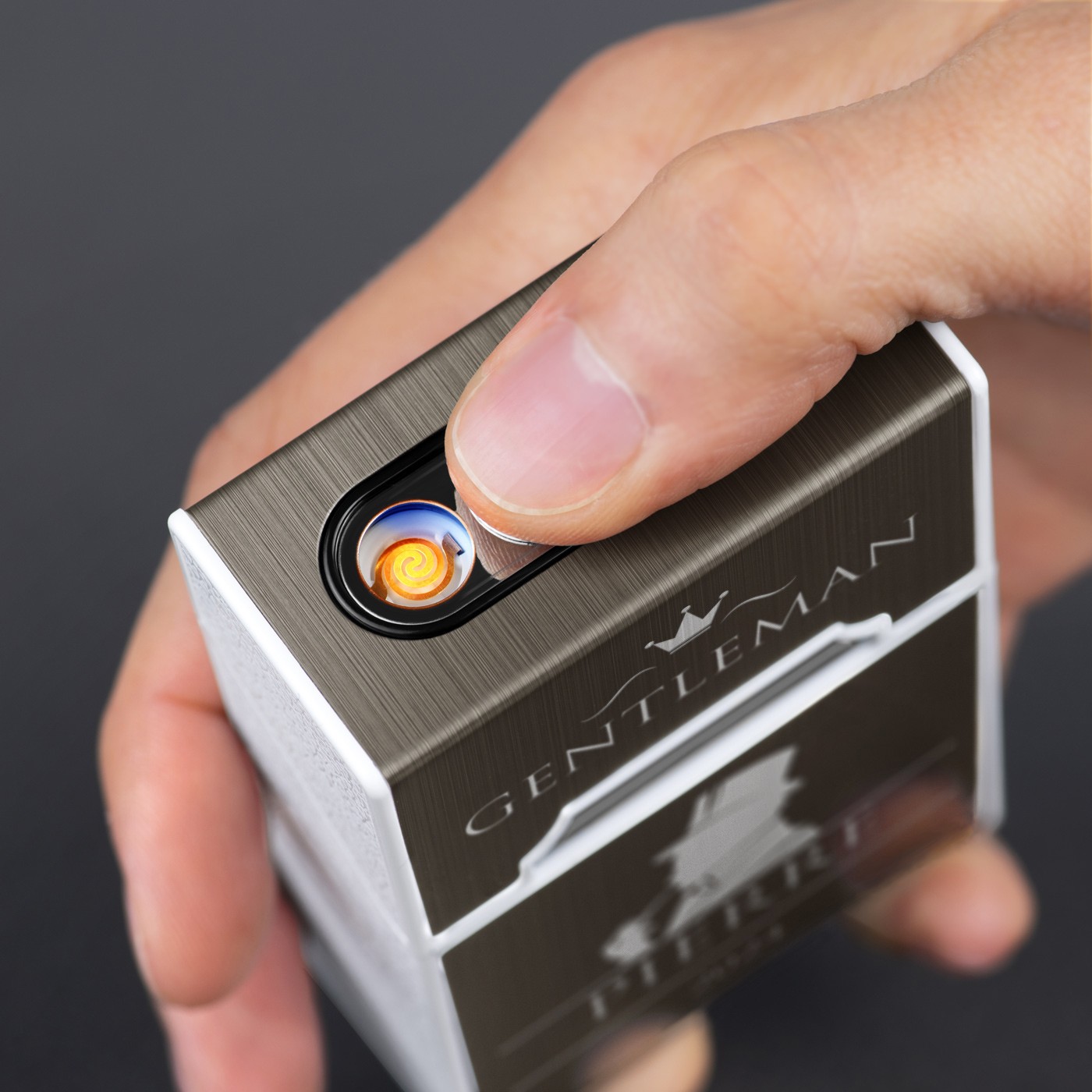 Estuche de cigarrillos Murrano con encendido USB y grabado para caballeros