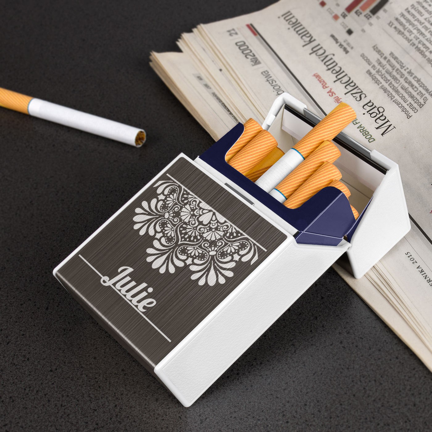 Estuche de cigarrillos Murrano con encendido USB y grabado para ella