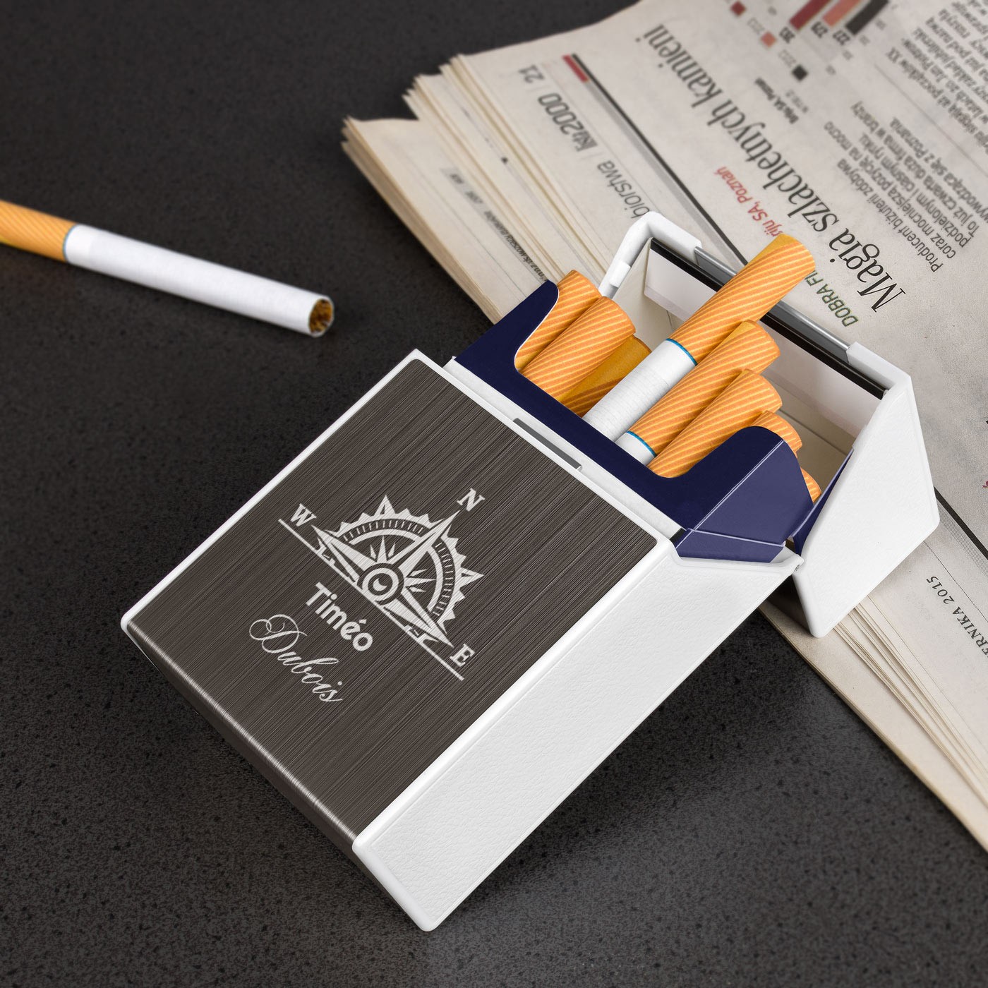 Estuche para cigarrillos Murrano con encendido USB y grabado para viajeros