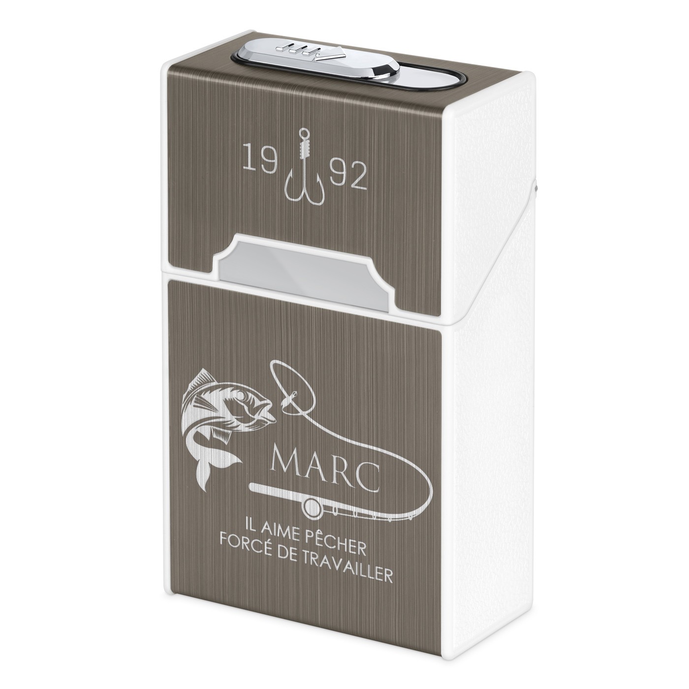 Estuche para cigarrillos Murrano con encendido USB y grabado para pescadores
