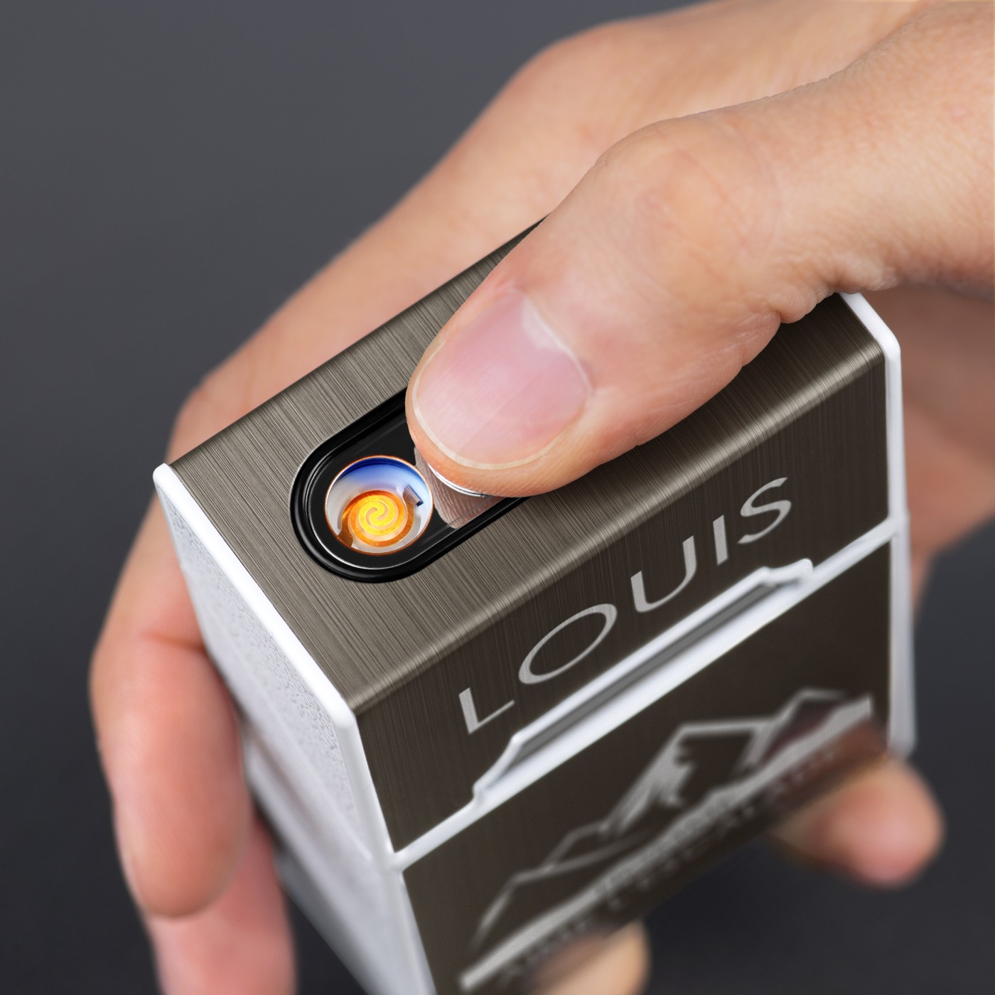 Estuche para cigarrillos Murrano para amantes de la montaña con encendedor USB