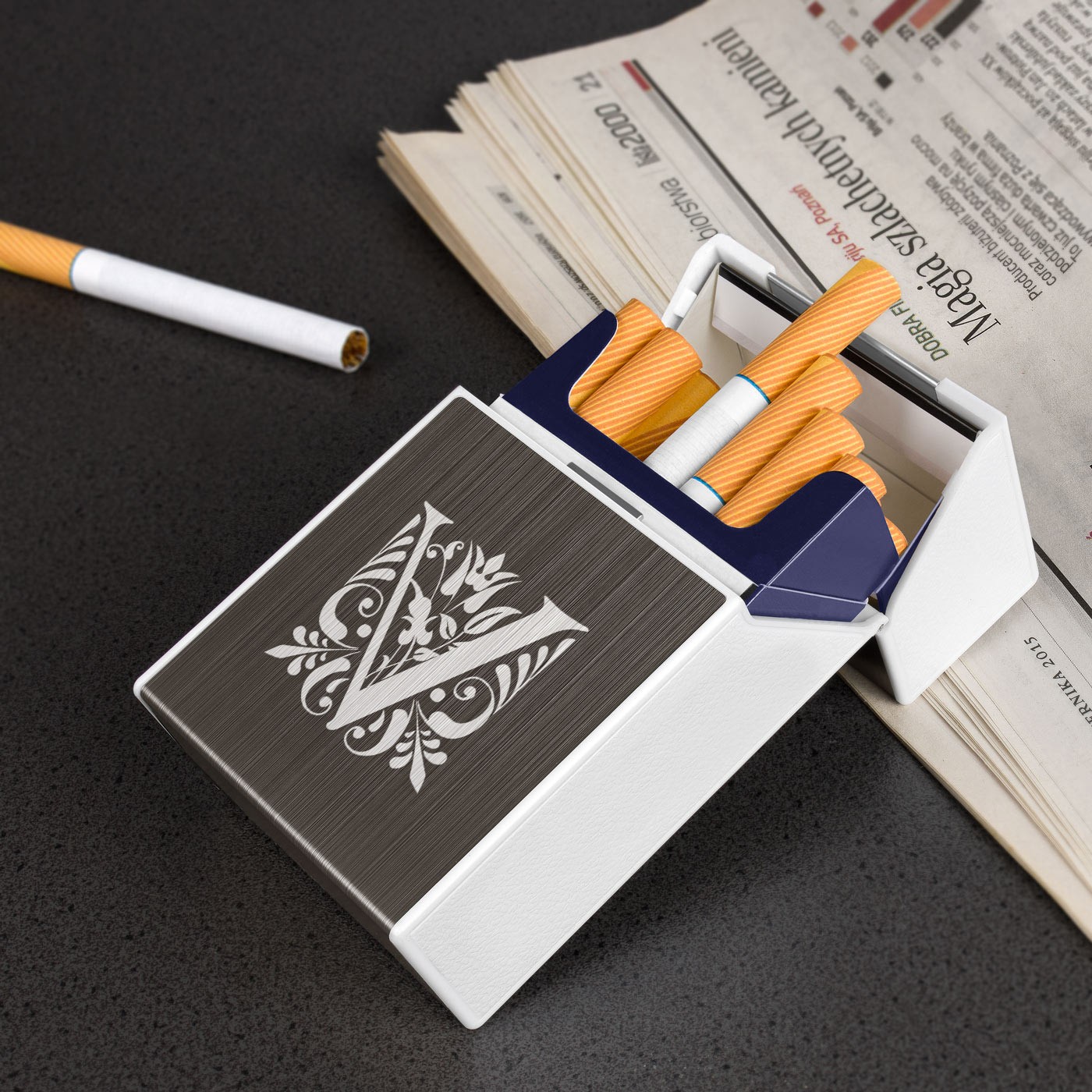 Estuche de cigarrillos Murrano con encendido USB y grabado para papá