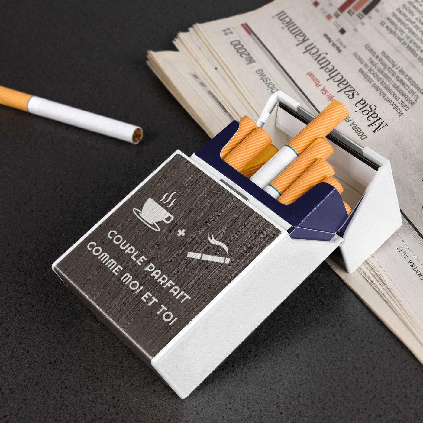 Estuche de cigarrillos Murrano con encendido USB y grabado para parejas