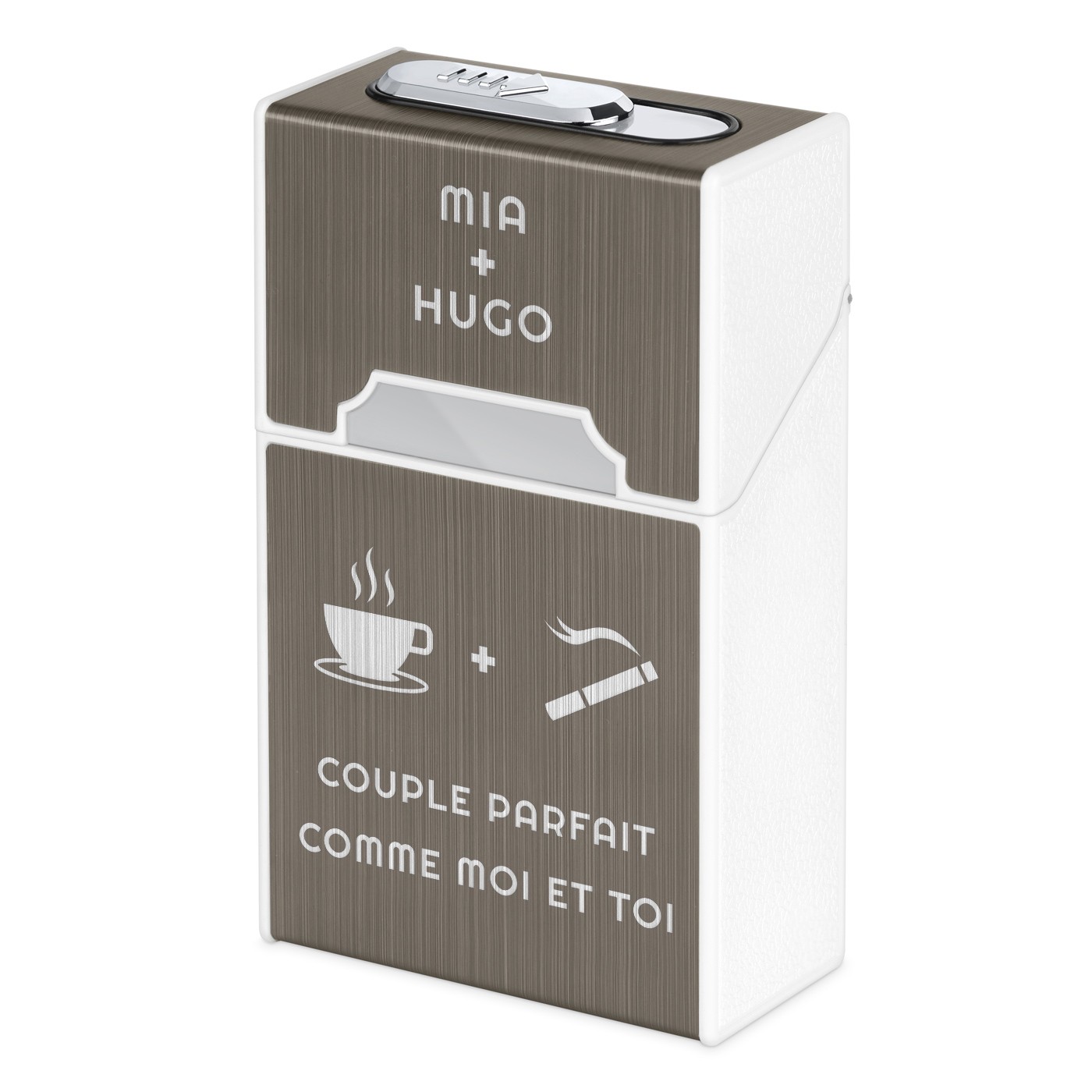 Estuche de cigarrillos Murrano con encendido USB y grabado para parejas