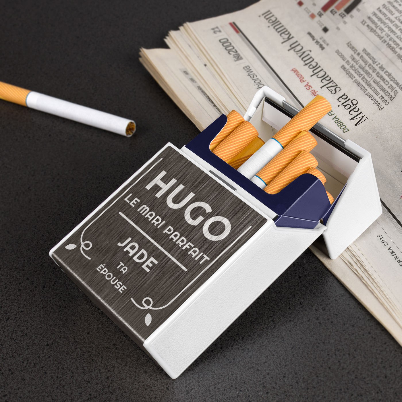 Cajita de cigarrillos Murrano para aniversario de bodas con encendido USB
