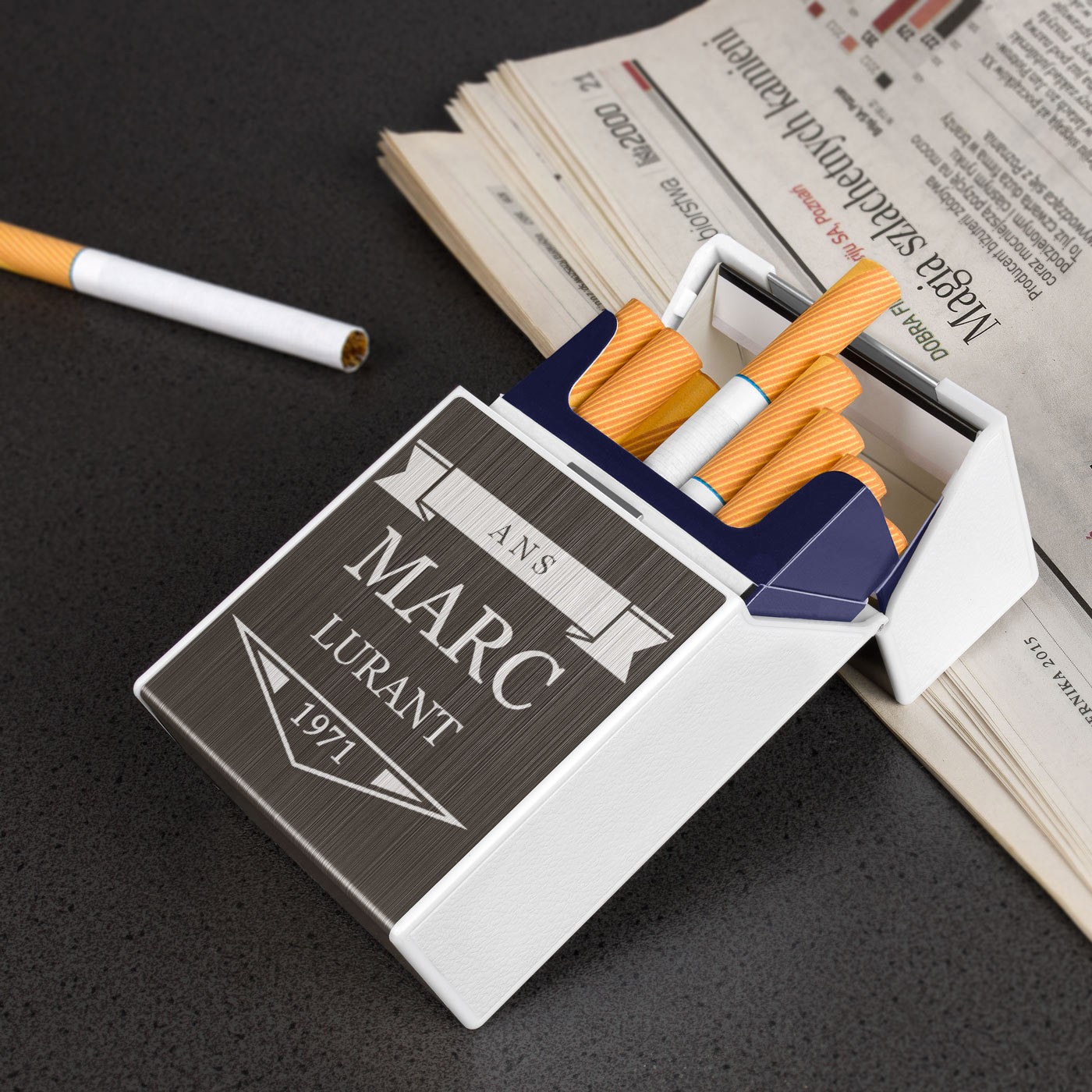 Estuche de cigarrillos personalizado Murrano con encendedor USB para él, 50º cumpleaños