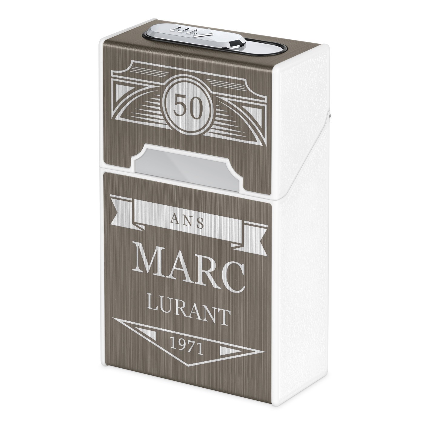 Estuche de cigarrillos personalizado Murrano con encendedor USB para él, 50º cumpleaños