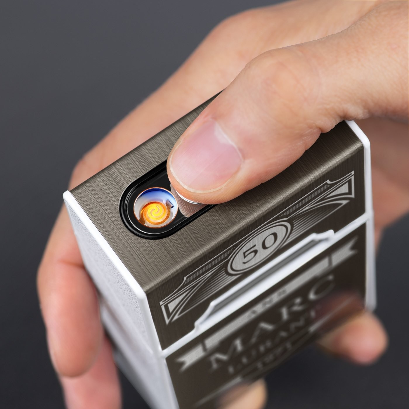 Estuche de cigarrillos personalizado Murrano con encendedor USB para él, 50º cumpleaños