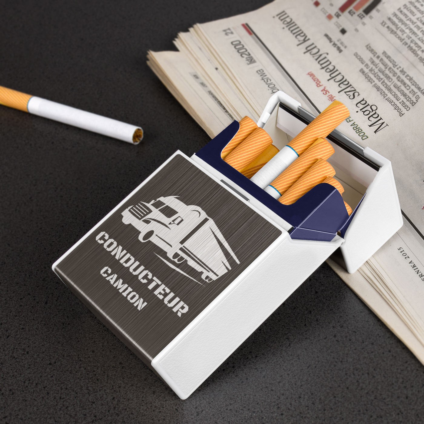 Estuche de cigarrillos Murrano con encendido USB y grabado para conductores