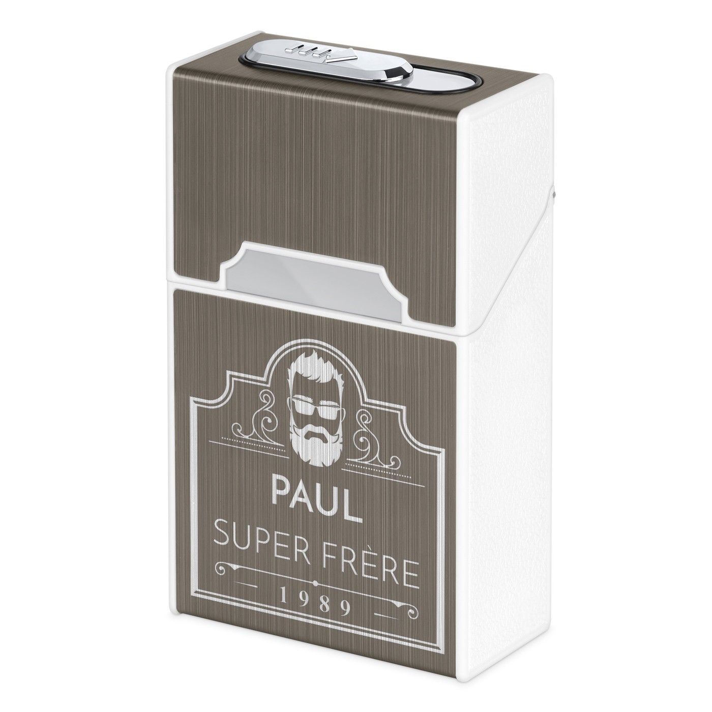 Cajita para cigarrillos personalizada de Murrano para hermanos barbudos con encendedor USB