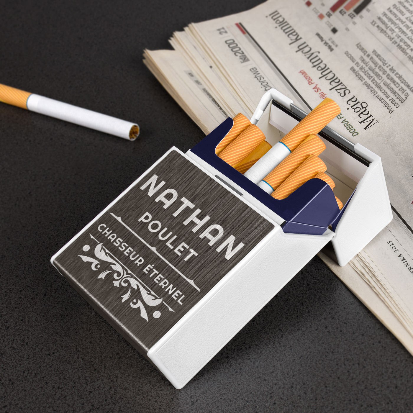 Caja de cigarrillos personalizada Murrano Cazador con encendedor USB