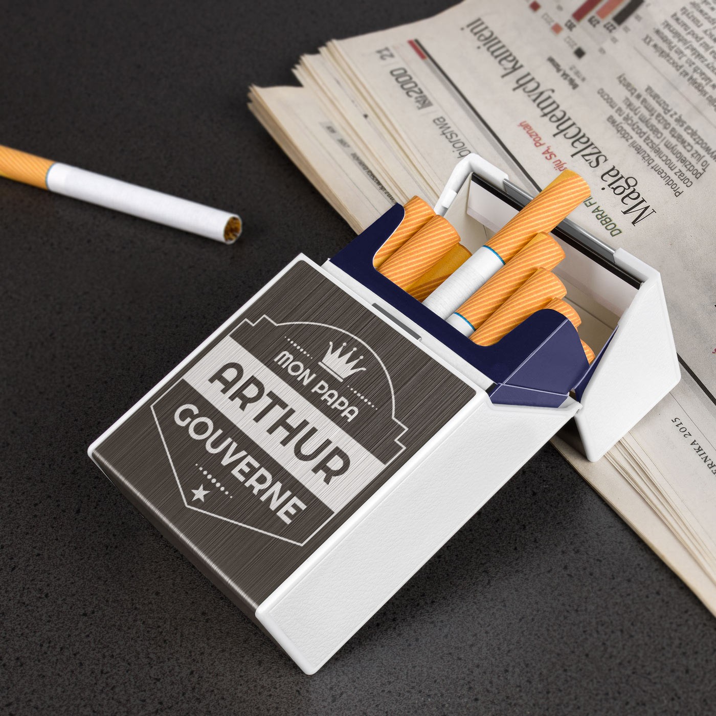 Estuche de cigarrillos Murrano con encendido USB y grabado para papá