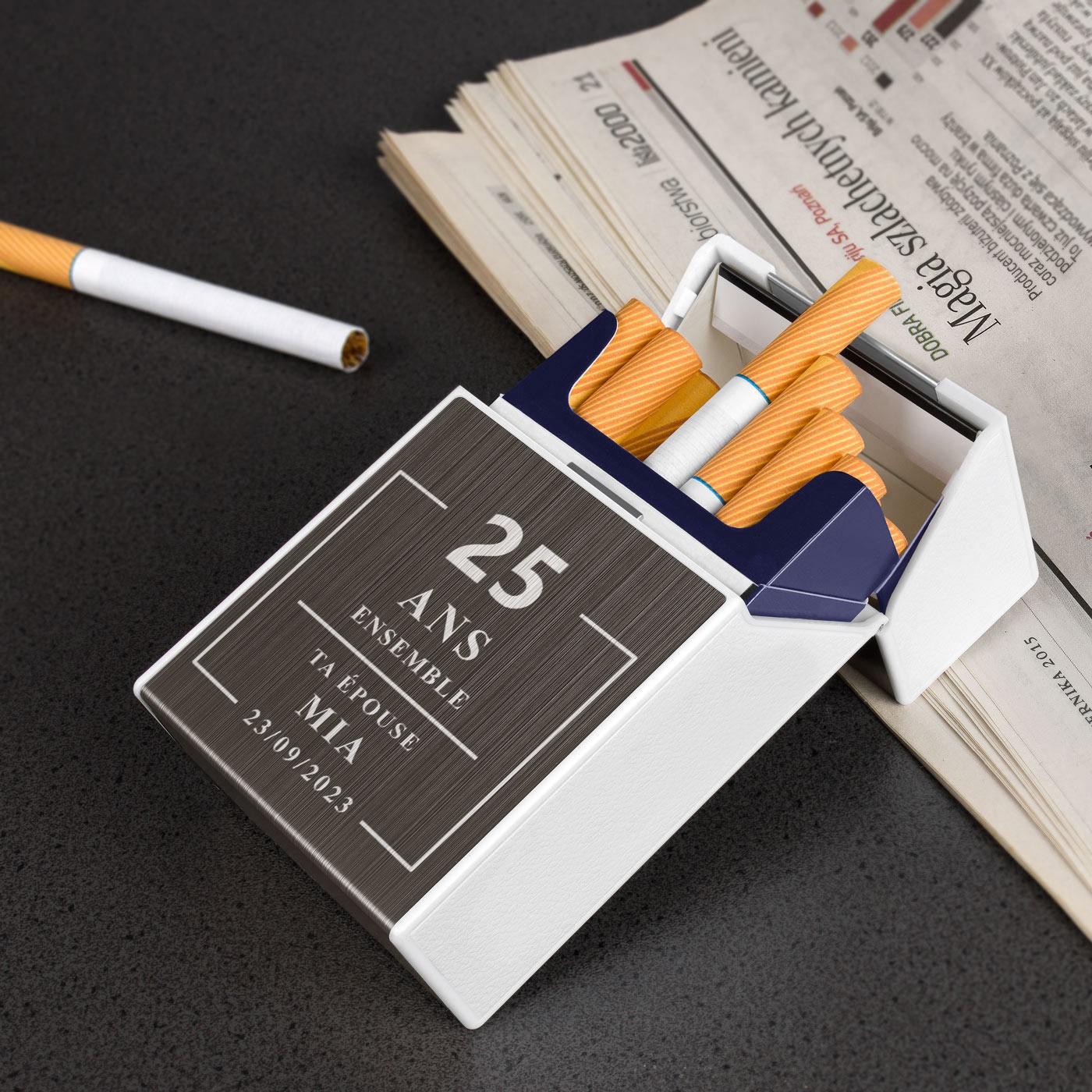 Estuche de cigarrillos personalizado Murrano con encendedor USB para pareja
