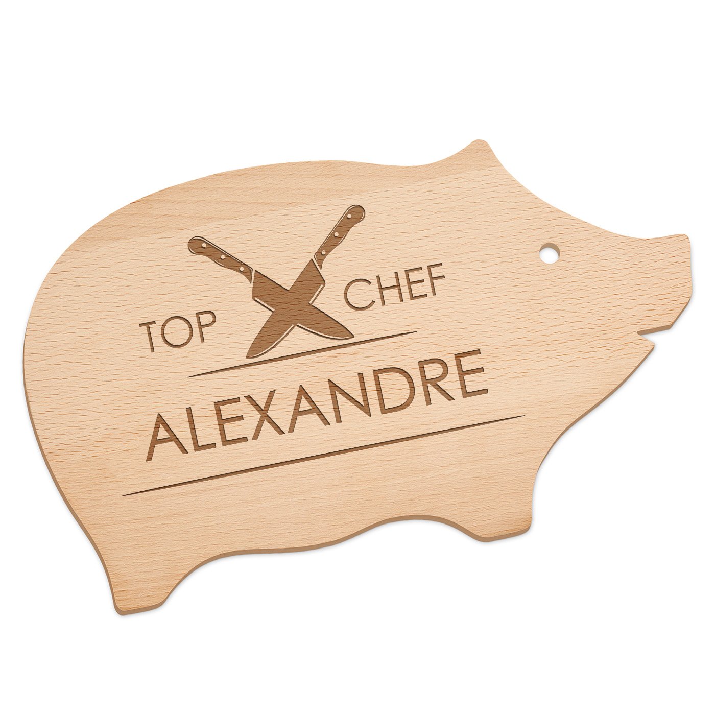 Planche à découper personnalisée en forme de cochon Murrano pour l'anniversaire d'un chef