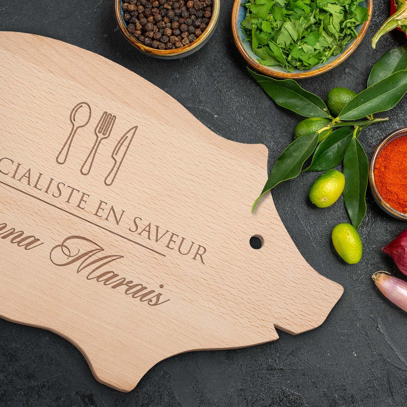 Planche à découper personnalisée Murrano en forme de cochon