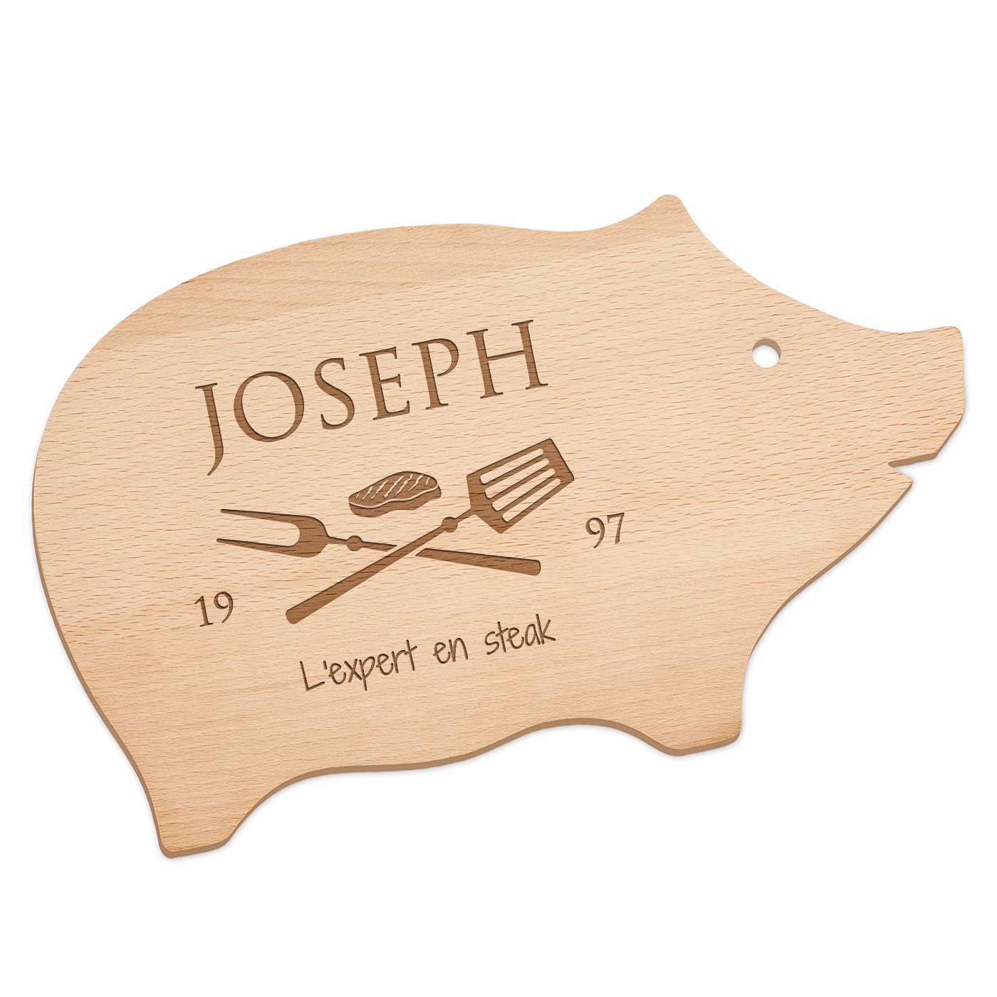 Planche à découper personnalisée en forme de cochon Murrano pour l'anniversaire de papa