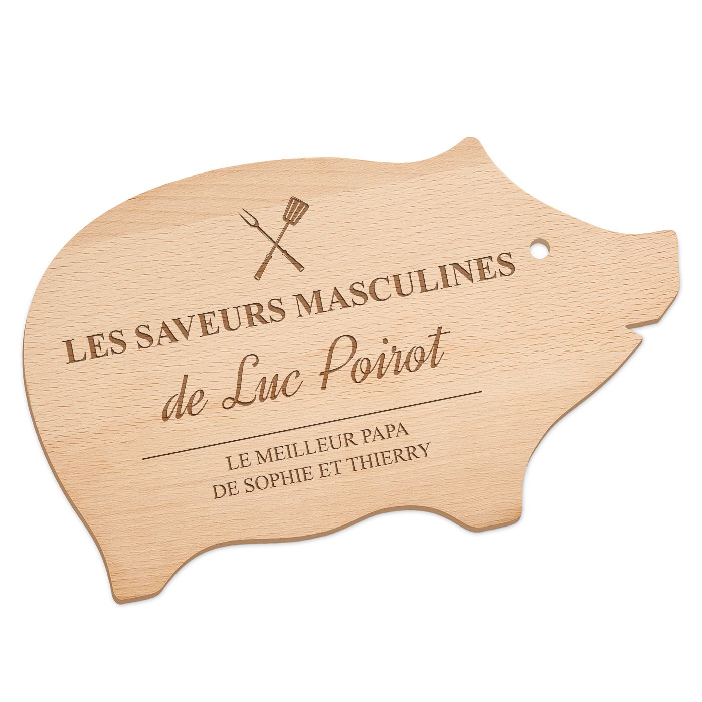 Planche à découper personnalisée pour la fête des pères en forme de cochon de Murrano