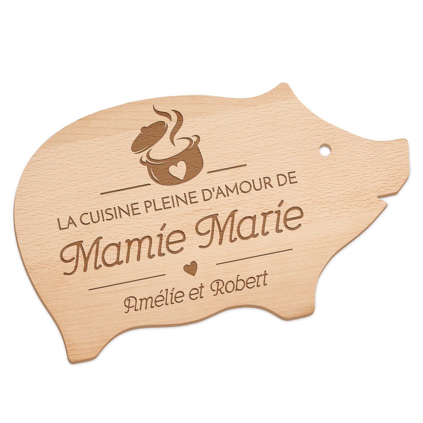 Planche à découper personnalisée en forme de cochon Murrano pour la fête des grands-mères