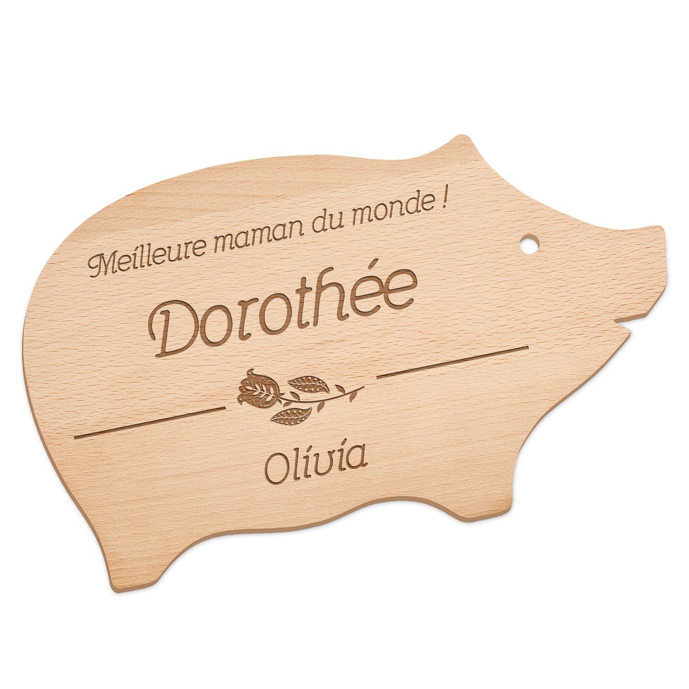 Planche à découper en bois personnalisée en forme de cochon Murrano pour la fête des mères