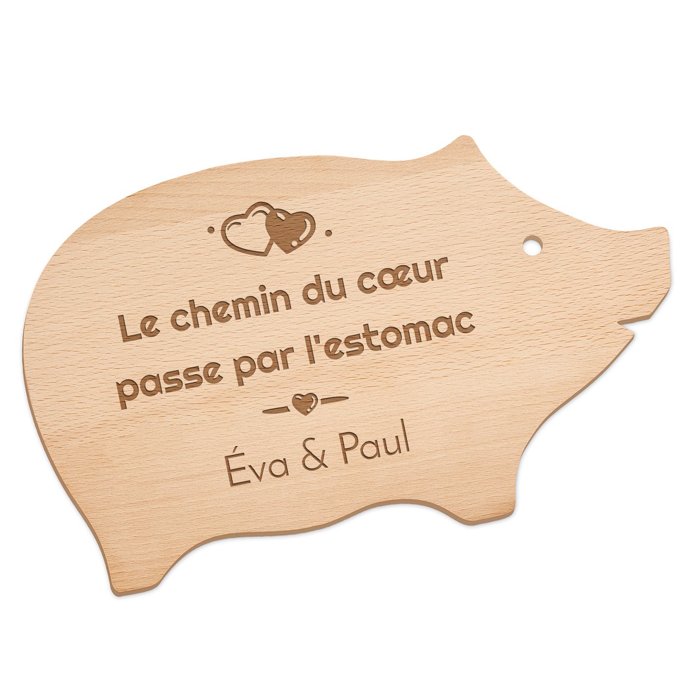 Planche à découper personnalisée en forme de cochon Murrano pour amoureux
