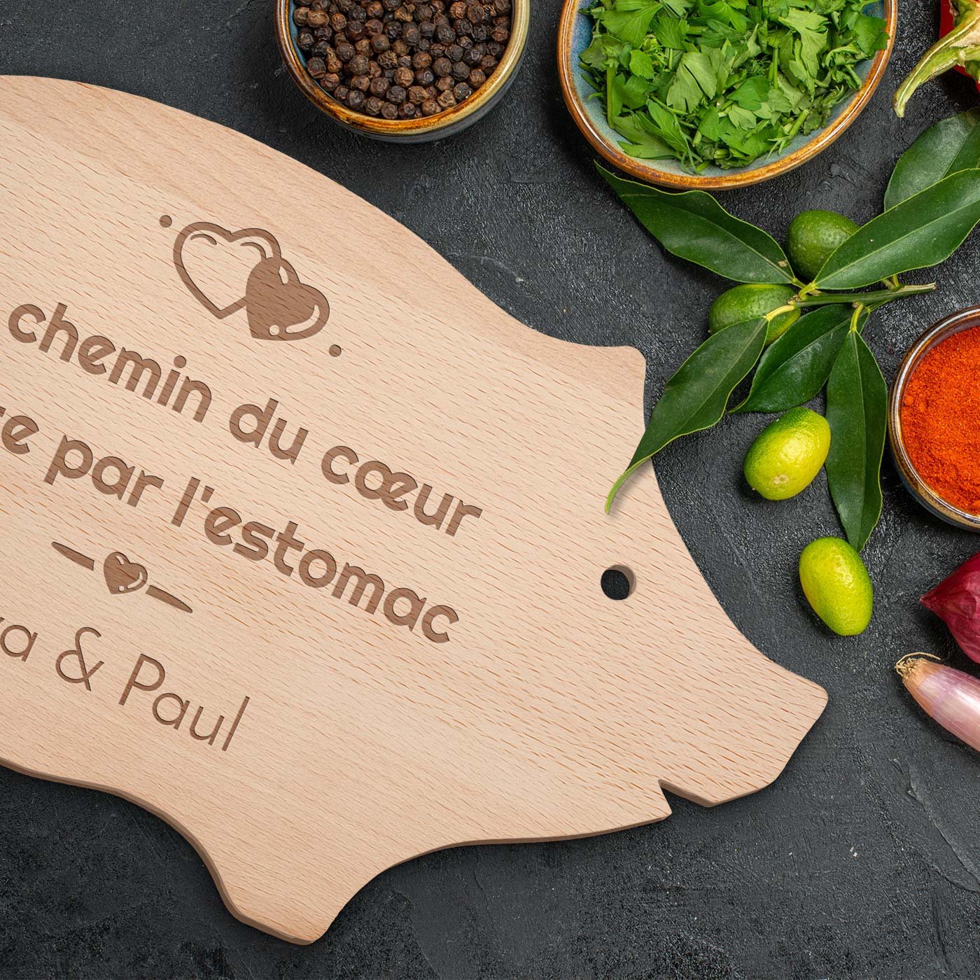 Tabla de cortar personalizada en forma de cerdo Murrano para enamorados