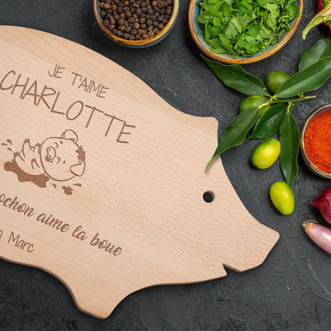 Murrano Personalized Cutting Board in the Shape of a Pig