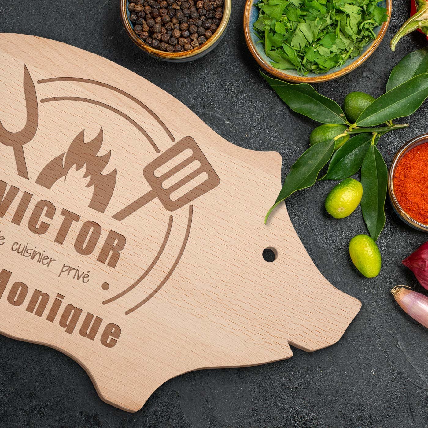 Murrano Personalized Pork Shaped Cutting Board for Men on Valentine's Day