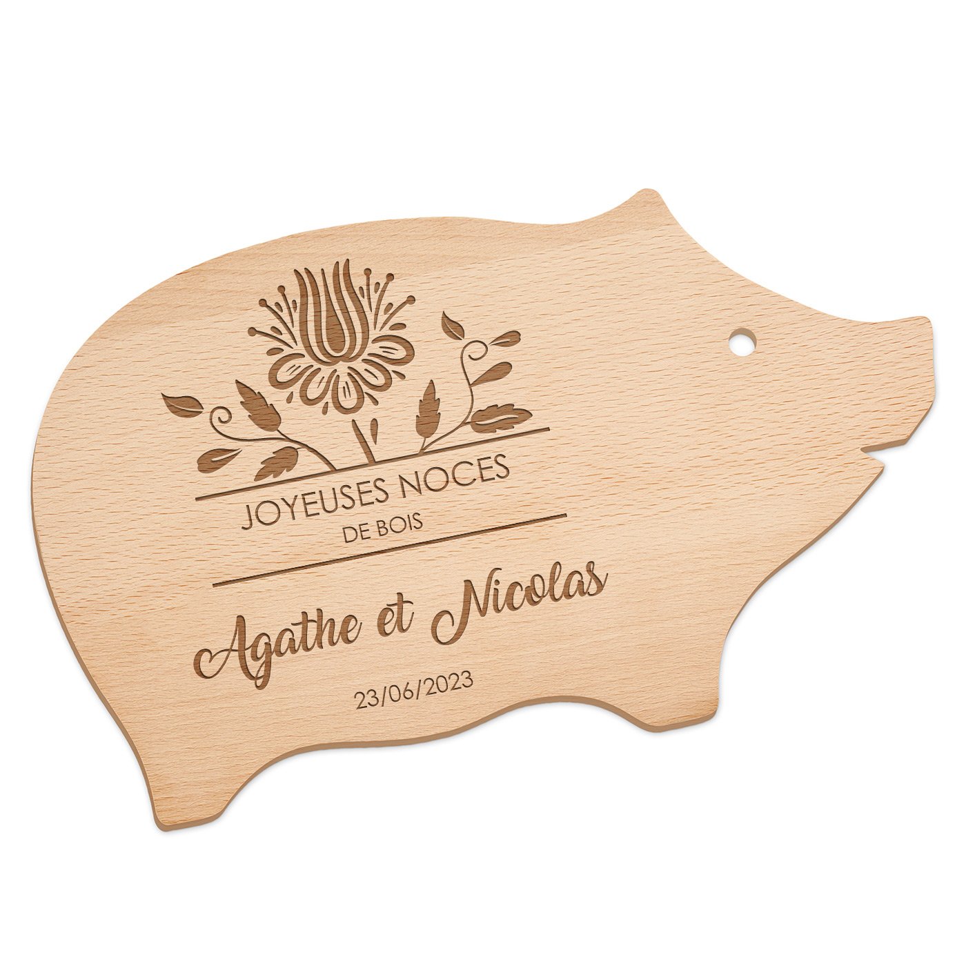 Murrano Personalized Wooden Cutting Board in the Shape of a Pig