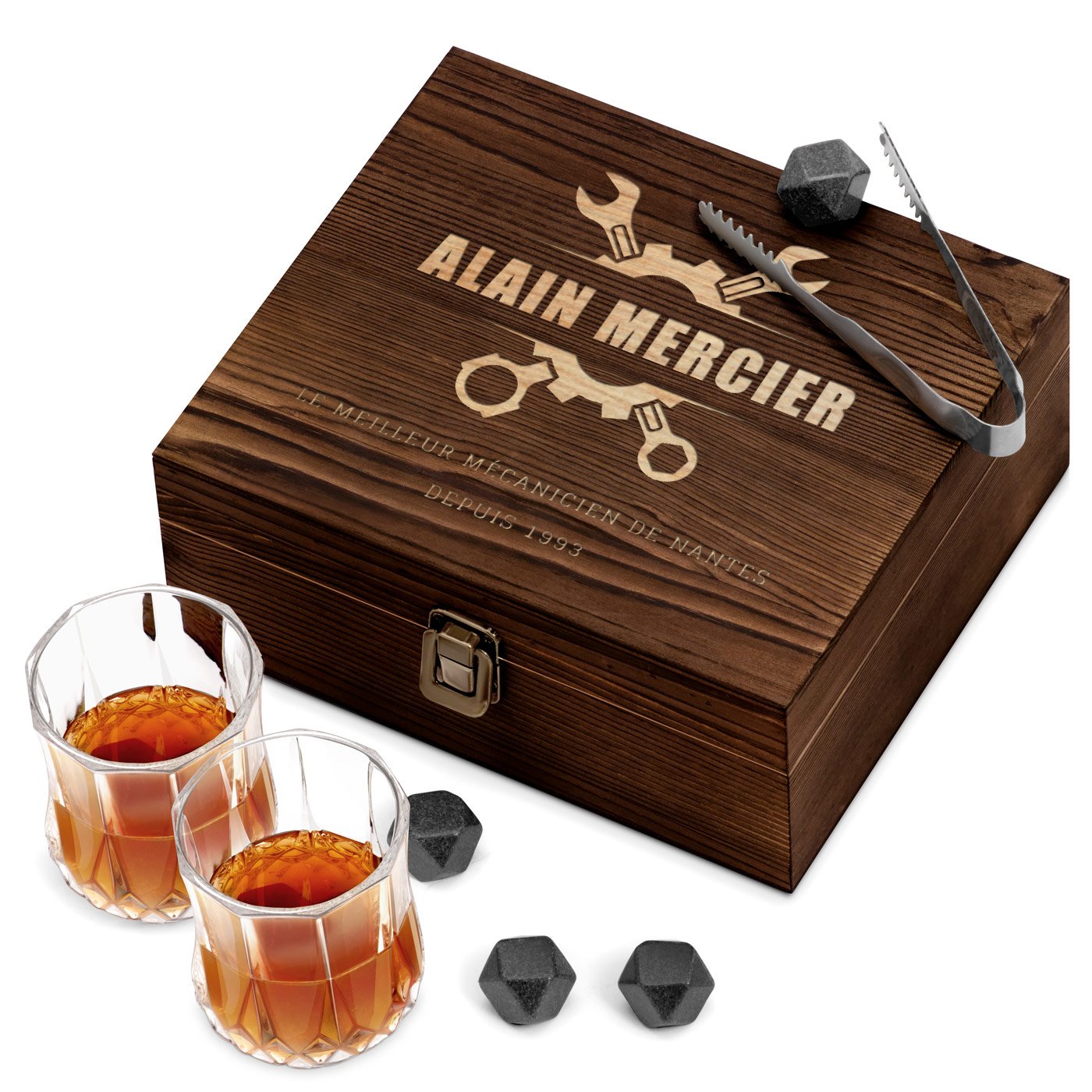 Murrano Whisky Stone Set with 2 Glasses in Customized Box