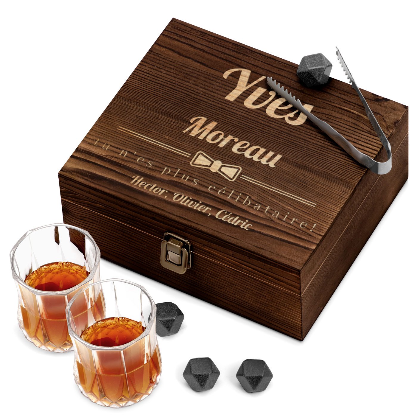 Murrano Whisky Stone Set with 2 Glasses in Customized Box for a Friend's Bachelor Party