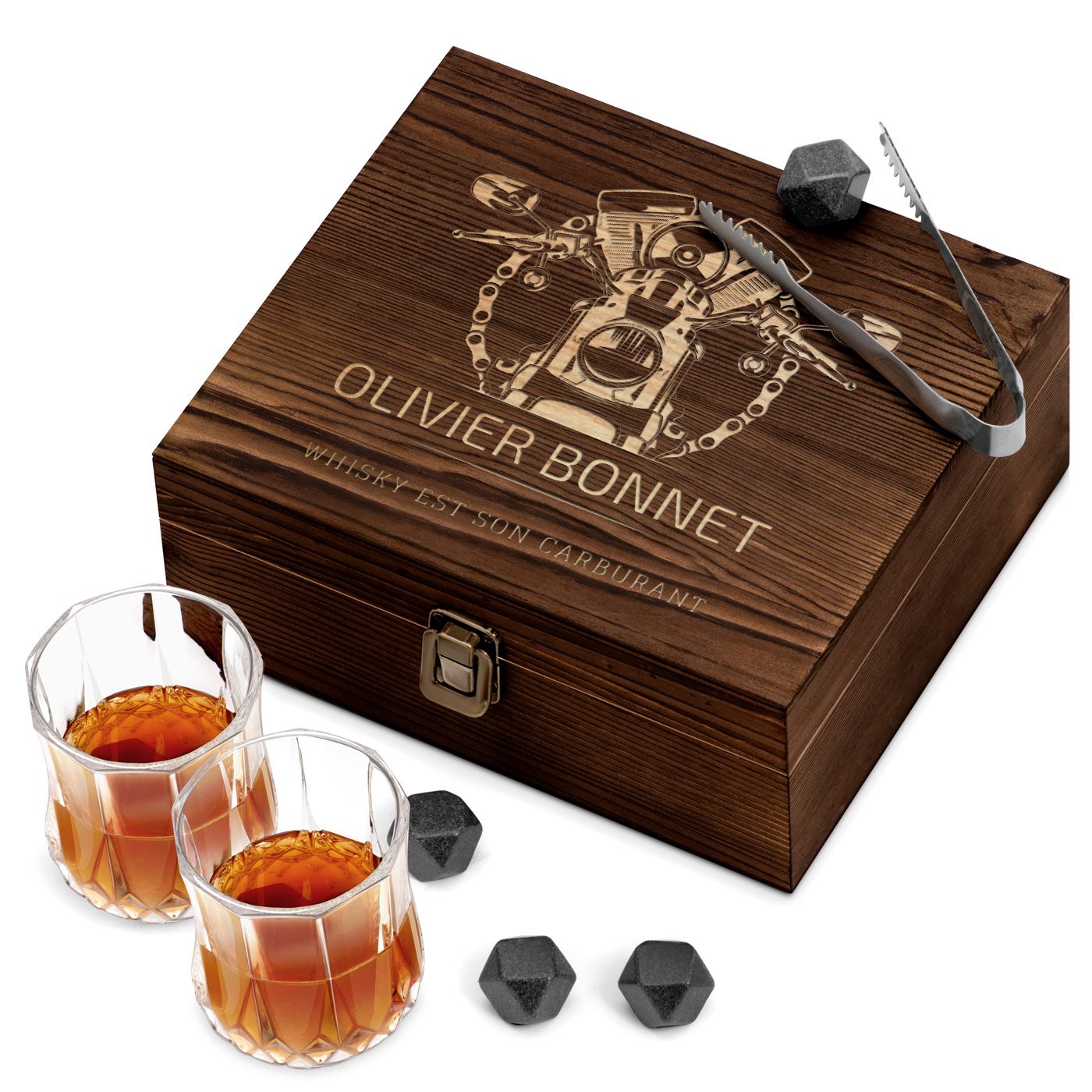 Murrano Whisky Stone Set with 2 Glasses in a Personalized Box